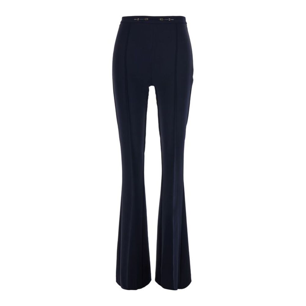 Elisabetta Franchi Women Flare Pants With Elegant Details And Blue Crepe Fabric